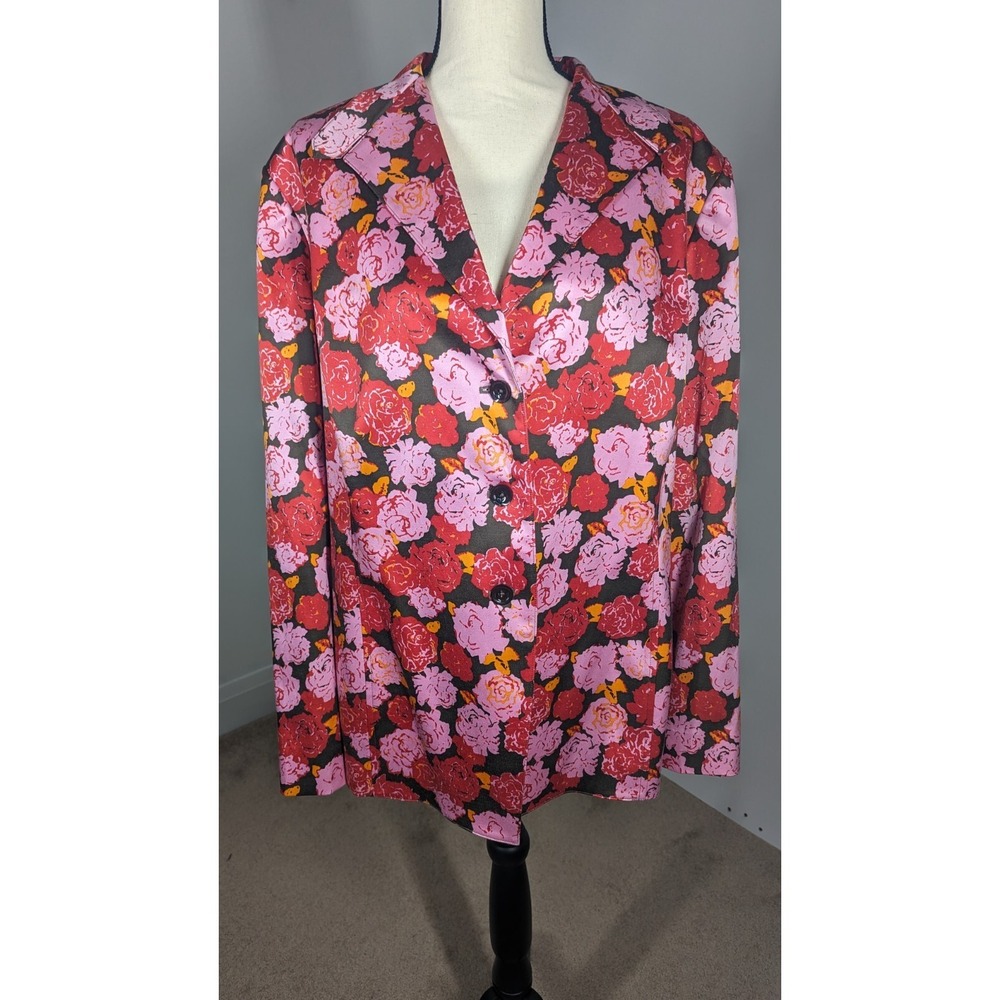 Linda Allard Ellen Tracy Womens Jacket 20 Red‎ Pink Floral Corpcore Y2K Blazer